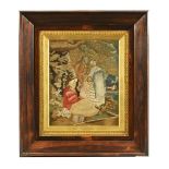 A 19th century needlework picture family group, 40 cm x 32 cm,