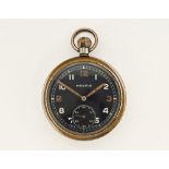 A vintage Moeris knob wind military pocket watch, with plated case. Diameter 50 mm.