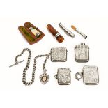 A collection of four silver Vesta cases, one with fob chain,