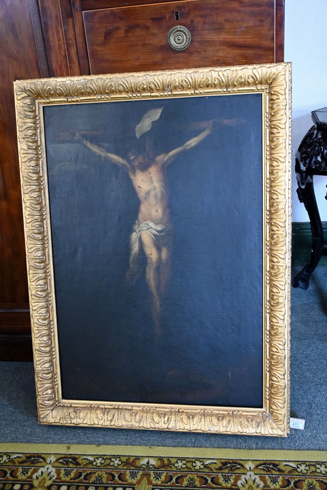 Continental school 19th century, "The Crucifixion Christ on The Cross", oil on canvas. 73 x 52 cm. - Image 2 of 8