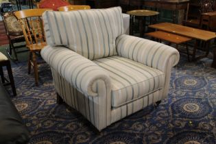 Cream striped armchair, height 80 cm, width 95 cm,
