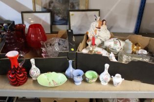 Two boxes of coloured glassware, Jasperware, part tea set,
