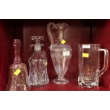 Boxed Cumbria crystal decanter, an etched glass ewer,