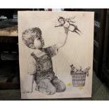 Canvas picture of little boy playing with toys