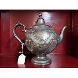 Metal teapot, inscribed presented by George Hadfield & Co,