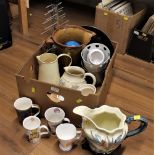 Box of jugs, plant pots, mugs, BBQ accessory,