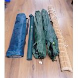 Bamboo blind, 2 folding camping chairs,