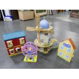 Box of children's toys, Peppa Pig house and part windmill,