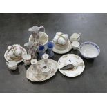 Two boxes of part tea sets, chamber pot, jugs, Jasperware,
