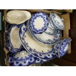 Box of blue and white ashettes, tureens, gravy boats,