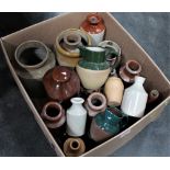 Box of stoneware and earthenware jugs and utensil pots