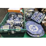 Large quantity of blue and white china, Old Willow pattern, Spode, Blue Italian,