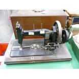Vintage German hand sewing machine in inlaid wooden case