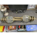 Pair of brass carriage lamps with etched glass casing