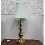 Brass column lamp and shade,