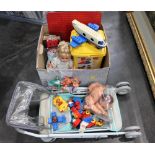Box of toys, Lego Duplo, doll,