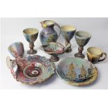 Collection of studio pottery items by John Calver