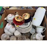 Box of ceramics to include Noritake Tisdale part tea set, Aynsley fruit patterned cups and saucers,