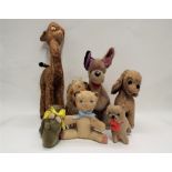 Seven soft toys, four by Merrythought, two dogs,