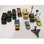 Collection of Diecast vehicles, Dinky 10 tonne Army trucks, big Bedford flatbed van,