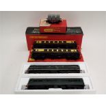 Hornby British Rail diesel power car, a Tri-ang three container wagon,