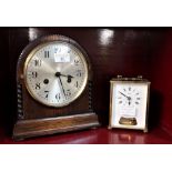 German wooden mantel clock and brass Actim carriage clock