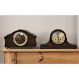 Two 20th century oak mantel clocks with one key