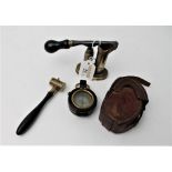 Vintage brass decapper, James Dixon & Sons powder measure and F.