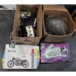 Two boxes of glass light shades, CB radios and accessories,