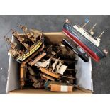 Box of model wooden sailing ships