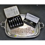 Metal tray and two cutlery sets