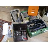 Two boxes of tools, door furniture,