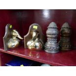 Pair of brass duck bookends and pair of other bookends