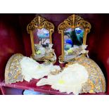 Pair of resin Art Nouveau style wall sconces and pair of mirrors