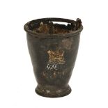 A Georgian leather fire bucket, bearing armorial. Height 29.5 cm.