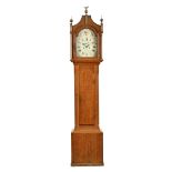 An early 19th century oak longcase clock with two train striking movement by Bentley of Stockton,