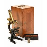 An early 20th century brass and black enamelled monocular microscope by Leitz, Wetzlar No 175927,