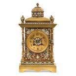 A 19th century French brass champleve enamel mantel clock,