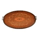 An Edwardian inlaid mahogany oval tray. Length 66 cm.