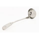 An early 19th century Scottish Provincial silver fiddle pattern toddy ladle,