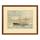 G Edwards, HMS Grafton, watercolour. 23 cm x 32.5 cm, framed, signed and dated 1900.