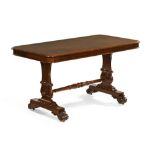 A Victorian mahogany rectangular side table, the moulded top above foliate carved and turned feet.