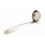 An early 19th century Scottish Provincial silver fiddle patterned toddy ladle,