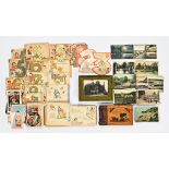 A quantity of postcards, including Lake District scenes, an autograph album, birthday cards etc.