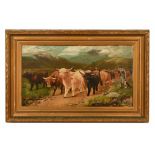 J Christie (19th century), Highland Cattle, signed lower left, dated 1892, oil painting.