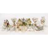 A quantity of miniature cabinet pieces, vases, plant holder, continental hand painted plates etc.