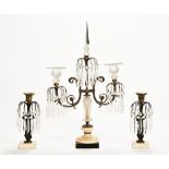 A 19th century continental glass metal and alabaster candlestick garniture,