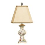 A decorative porcelain table lamp, with shade. Overall height 64 cm.