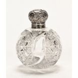 A silver mounted cut glass scent bottle, Birmingham hallmark for 1893, makers mark rubbed.