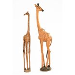 A pair of 20th century hardwood giraffes. Tallest 190 cm high (2).